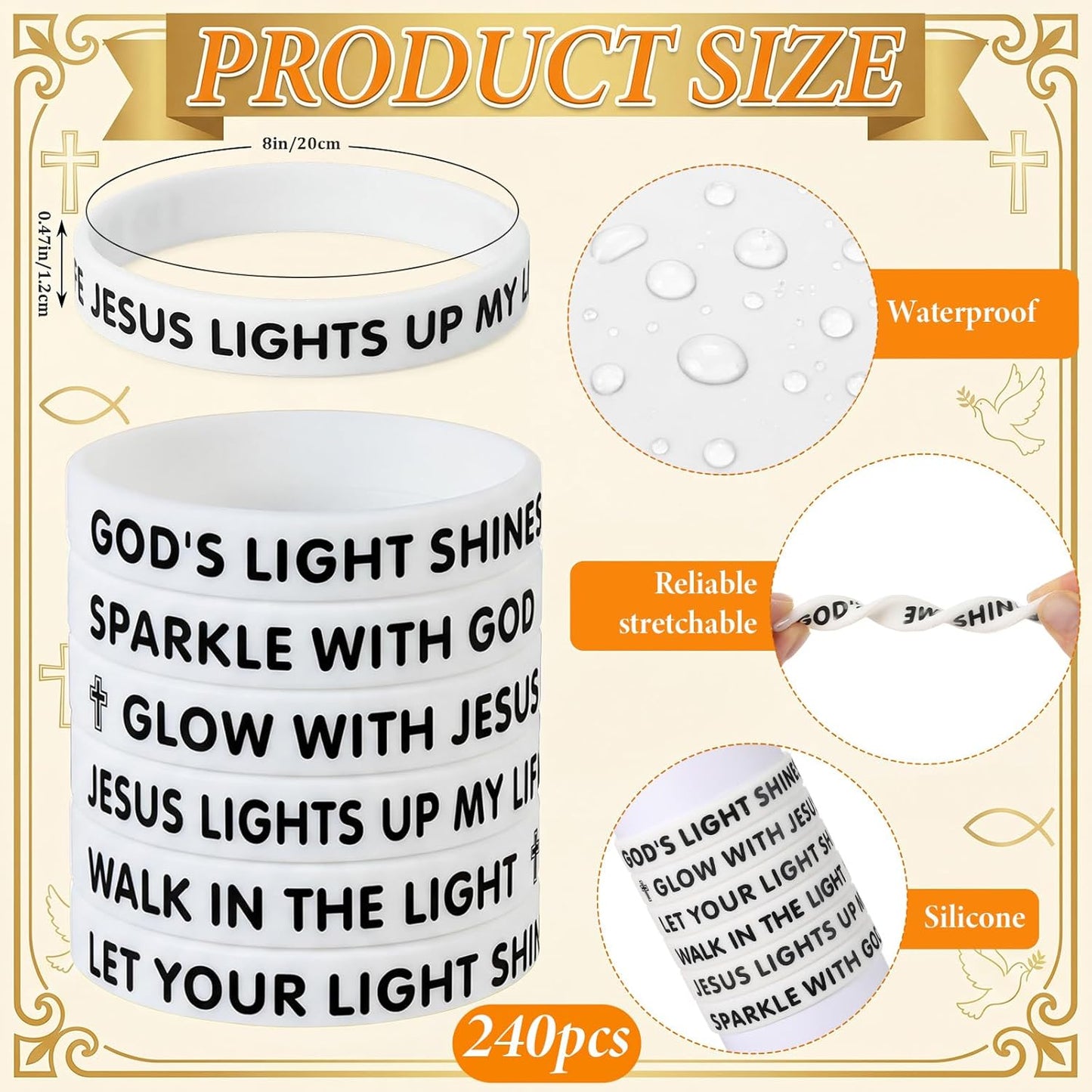 Tondiamo Vbs 2026 Rubber Wristbands Glow in the Dark Illumination Themed Bracelets Jesus Lights Bracelets Bulk Luminous Christian Gift for Vbs Party Church Supplies