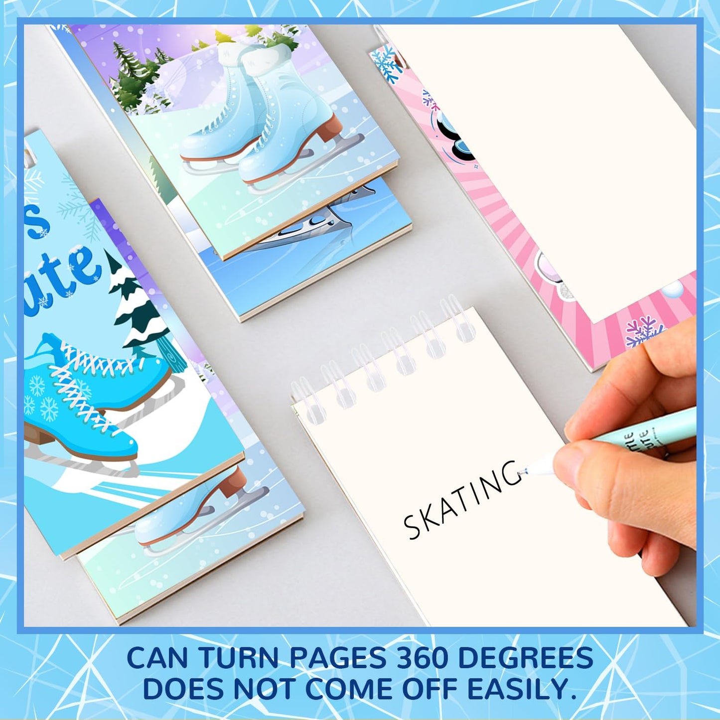 JIUJIUBER 24 Pcs Ice Skating Mini Spiral Notebooks Ice Skate Pocket Notepads Journal Memo Pads for Ice Skating Birthday Party Favors Gifts Goodie Bag Office School Classroom Rewards