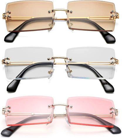 Rectangle Sunglasses for Men/Women Small Rimless Square Shade Eyewear