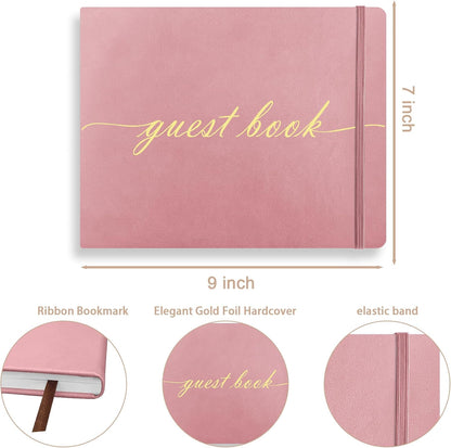 Elegant Wedding Guest Book - Perfect for Wedding Receptions, Baby Showers, Birthdays and Special Events - 7" x 9" Sign in Book - 120 Lined Pages - Leather Hardcover - Pink