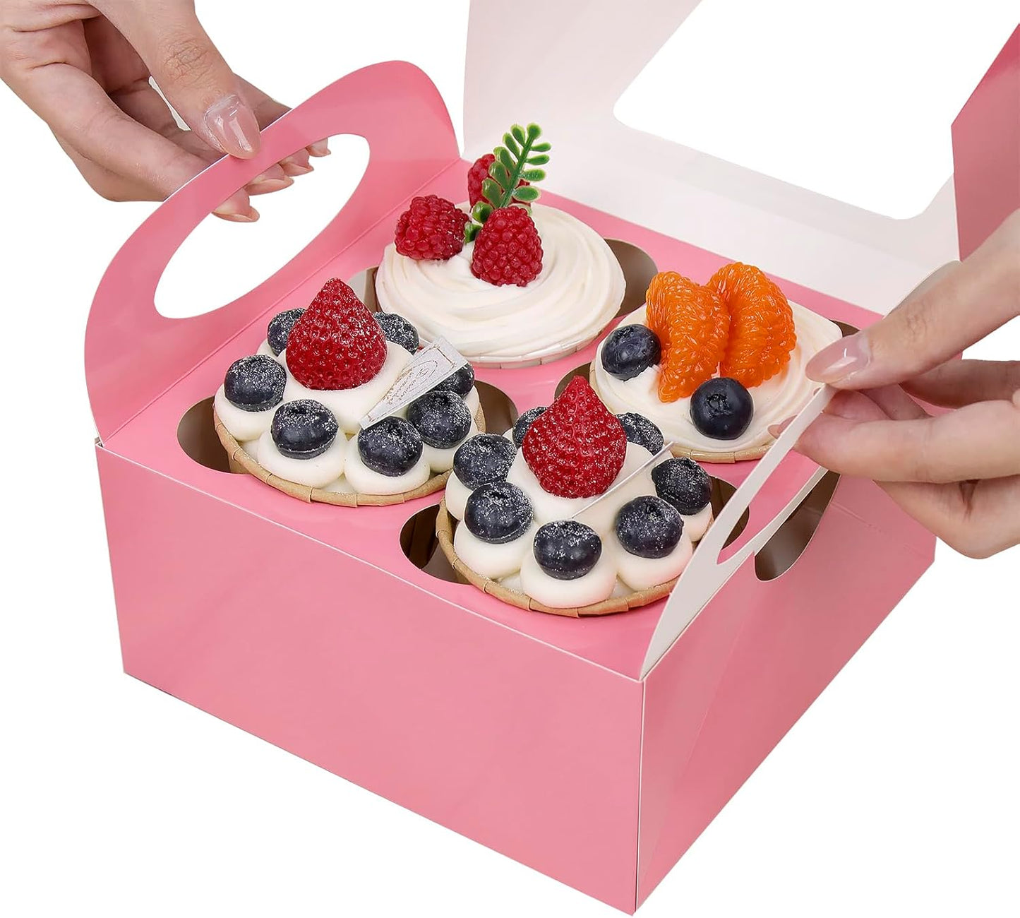 25 Pink Cupcake Boxes, Cupcake Boxes 6 Count with Window and Inserts, Mother's Day Cupcake Holders for Cupcakes, Muffins, Cookies