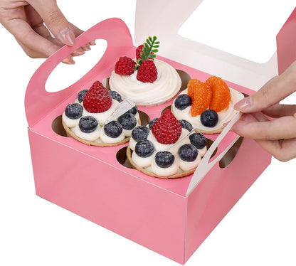 25 Pink Cupcake Boxes, Cupcake Boxes 6 Count with Window and Inserts, Mother's Day Cupcake Holders for Cupcakes, Muffins, Cookies