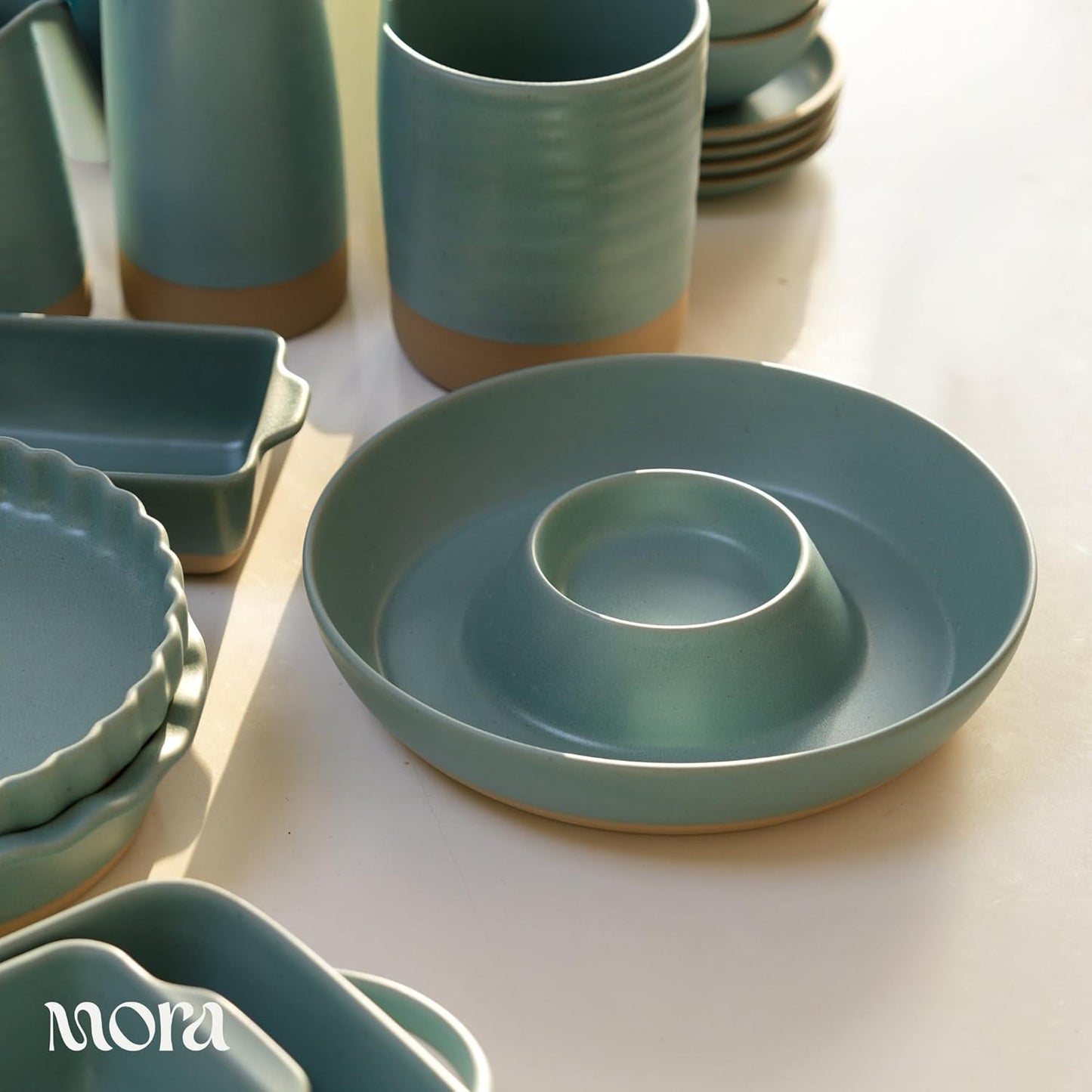 Mora Ceramic Chips and Dip Serving Tray: Large Divided Party Bowl Set for Chips & Salsa, Veggies & Dip, Fruit, Snacks, Entertaining, Hosting, etc. Minimalist Design for the Modern Hostess - White