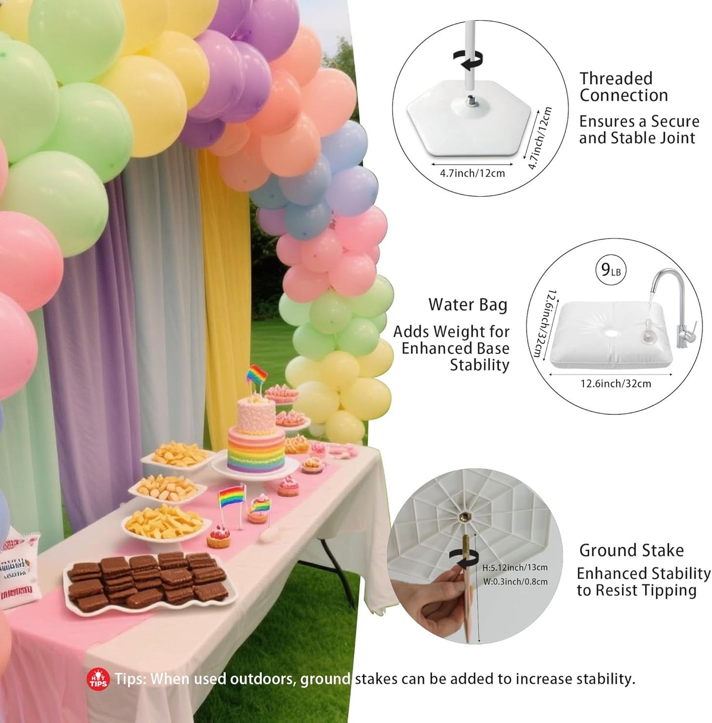 YALLOVE Balloon Column Stand Kit, Sets of 4 Telescoping Balloon Stand, Height Adjustable Balloon Tower Pillar with Reusable Metal Telescopic Design for Party Decoration