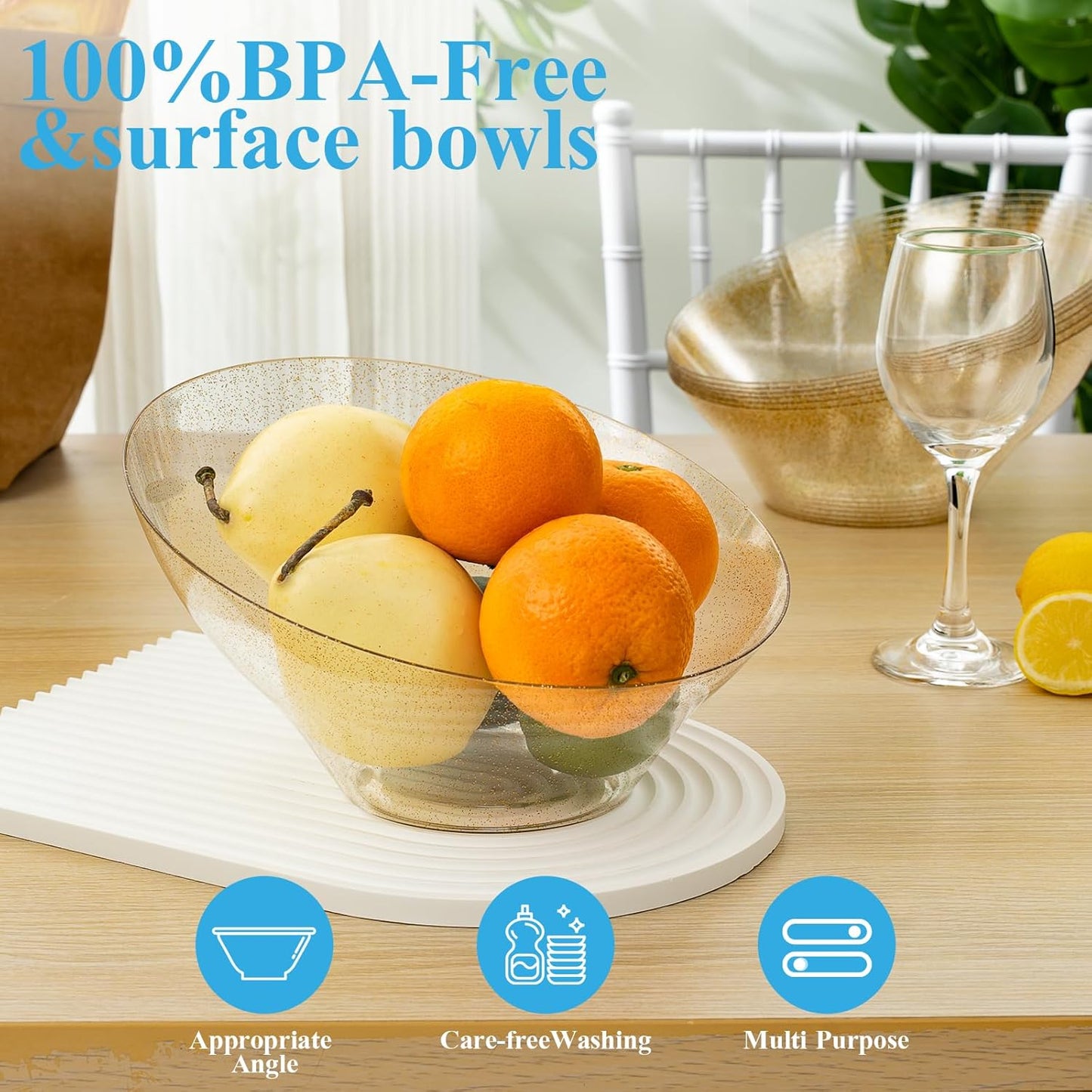 BESTVIP 54oz Clear Plastic Serving Bowls for Party - 12 Pack Angled Disposable Serving Bowls, Party for Chips, Snacks, Fruit, Salad - Bowls for Parties, Daily Use, Catering, Christmas