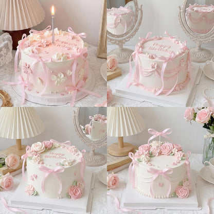 30 Pack Bow Cake Toppers Pink Ribbons Bows for Cake Coquette Themed Bow Cupcake Toppers Pink Bow Birthday Decorations for Baby Shower, Birthday, Wedding, Bachelorette, Mothers Day Decorations