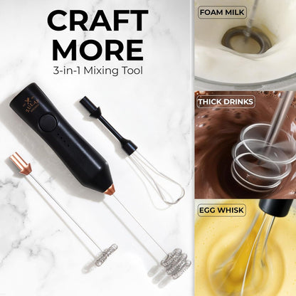Zulay Kitchen Powerful Milk Frother Wand With Duracell Batteries - Ultra Fast Handheld Drink Mixer - Electric Whisk Foam Maker for Coffee, Lattes, Cappuccino & Matcha - Z1 Motor - Black - Colors C