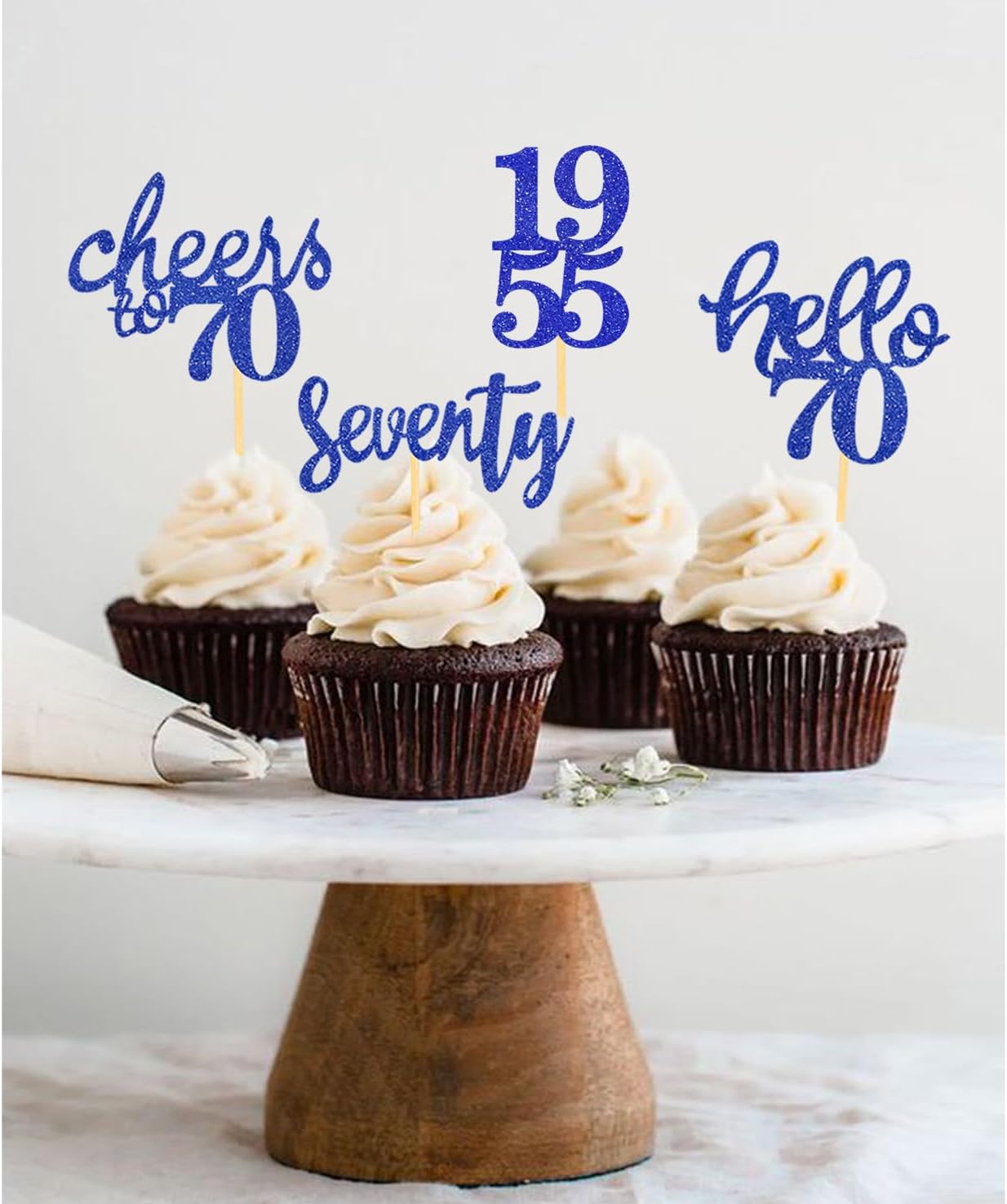 24 Pcs Glitter 70th Birthday Cupcake Toppers for Celebrating 70th Birthday Party Decorations for Seventy Years Old Birthday Party Supplies (Rose Gold2)
