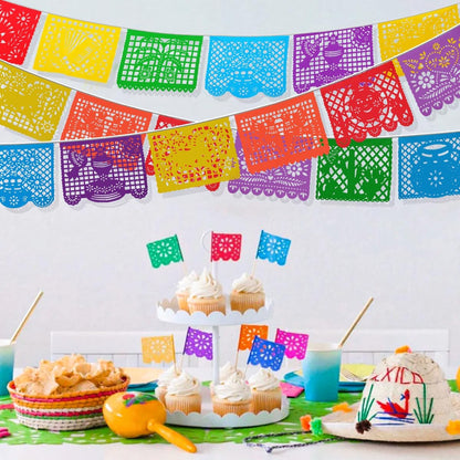 6 Packs 108 Ft Fiesta Party Decorations Mexican Party Banners Papel Picado Banners Cinco De Mayo Decorations Dia De Los Muertos Decor Mexico Halloween Banner Birthday Party Decorations (6pack Banners) (6 Packs Banner)