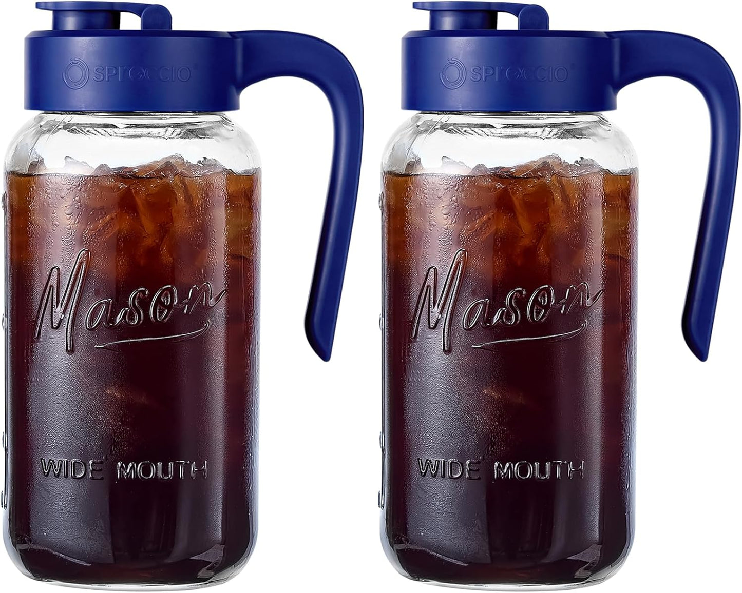 Mason Jar Pitcher - Airtight & Leakproof Glass Pitcher with Lid, Perfect for Breastmilk, Cold Brew, and Sun Tea, 2 Quart (64 oz) 1/2 Gallon Mason Jar with Pour Spout Lid