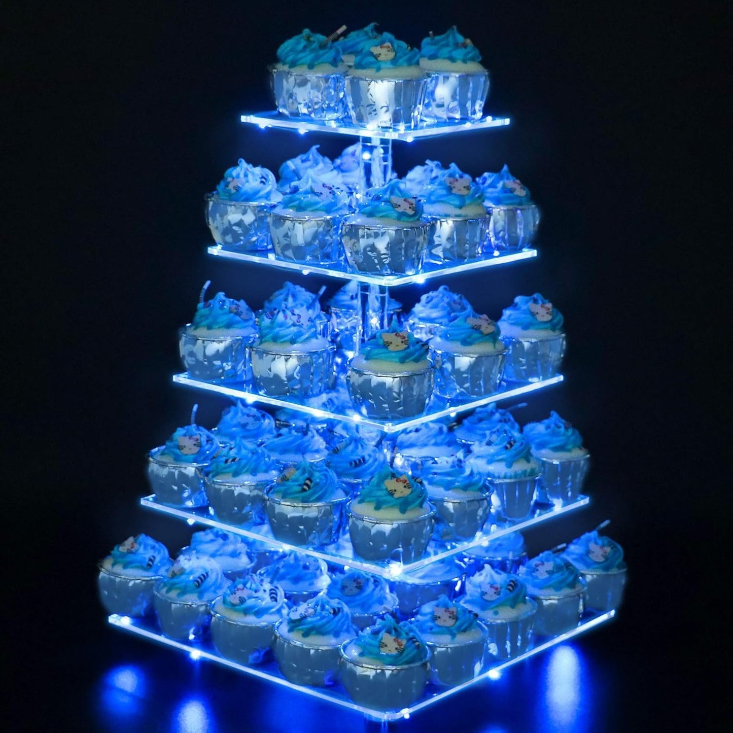 YestBuy Cupcake Stand with Yellow Led Lights, 4 Tier Cupcake Stand for 50 Cupcakes, Acrylic Cupcake Tower Stand, Clear Tiered Cupcake Holder for Birthday Cady Bar Décor Weddings, Parties Events