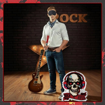 Rock and Roll Skeleton Piñata with Headphones Design Blindfold Hitting Stick Confetti for Music Themed Birthday Party (15.56 x 13.19 x 2.76 inch)