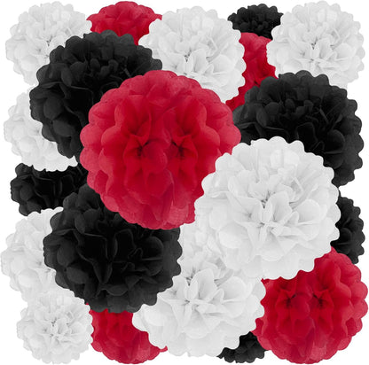 Tissue Paper Pom Poms, Pink Tissue Paper Flowers, Hanging Flower Balls for Weddings Fiesta Parties Birthday Baby Showers Classroom Bridal Shower Decoration (18Piece Set-6/10/12/14Inch)