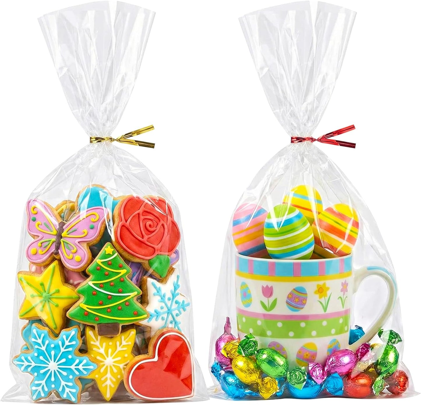 Cello Cellophane Treat Bags,5x7 Inches Clear Cellophane Bags 200 Pcs OPP Plastic Treat Bags with 200 Twist Ties for Gift Wrapping,Packaging Candies,Dessert,Bakery, Cookies, Chocolate,Party Favor