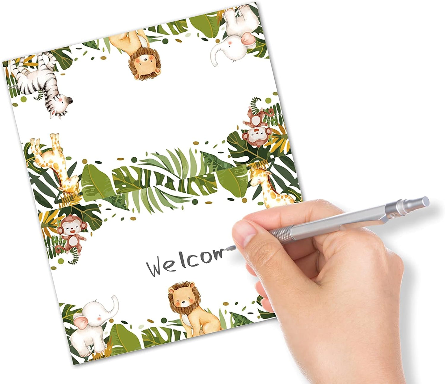 Table Place Card, Jungle Safari Animals Themed Tent Style Cards, Pack of 25 Half-Fold Reception Place Card, Gold Wild Animal Food Labels, Perfect for Baby Shower, Birthday Party C08