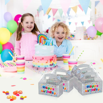 Naleyber Iridescent Star Party Favor Treat Box, 24pcs Holographic Gable Boxes for Candy Snacks Gifts, Shiny Goodie Boxes for Birthday parties