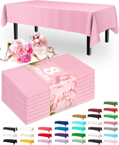 Pureegg Plastic Table Cloth Disposable 8 Pack, 54 x 108 Inch Table Cloths, Party, Picnic, Wedding, Decorative Tablecloths, Rectangle, White Plastic Cover, Leakproof & Sturdy, White