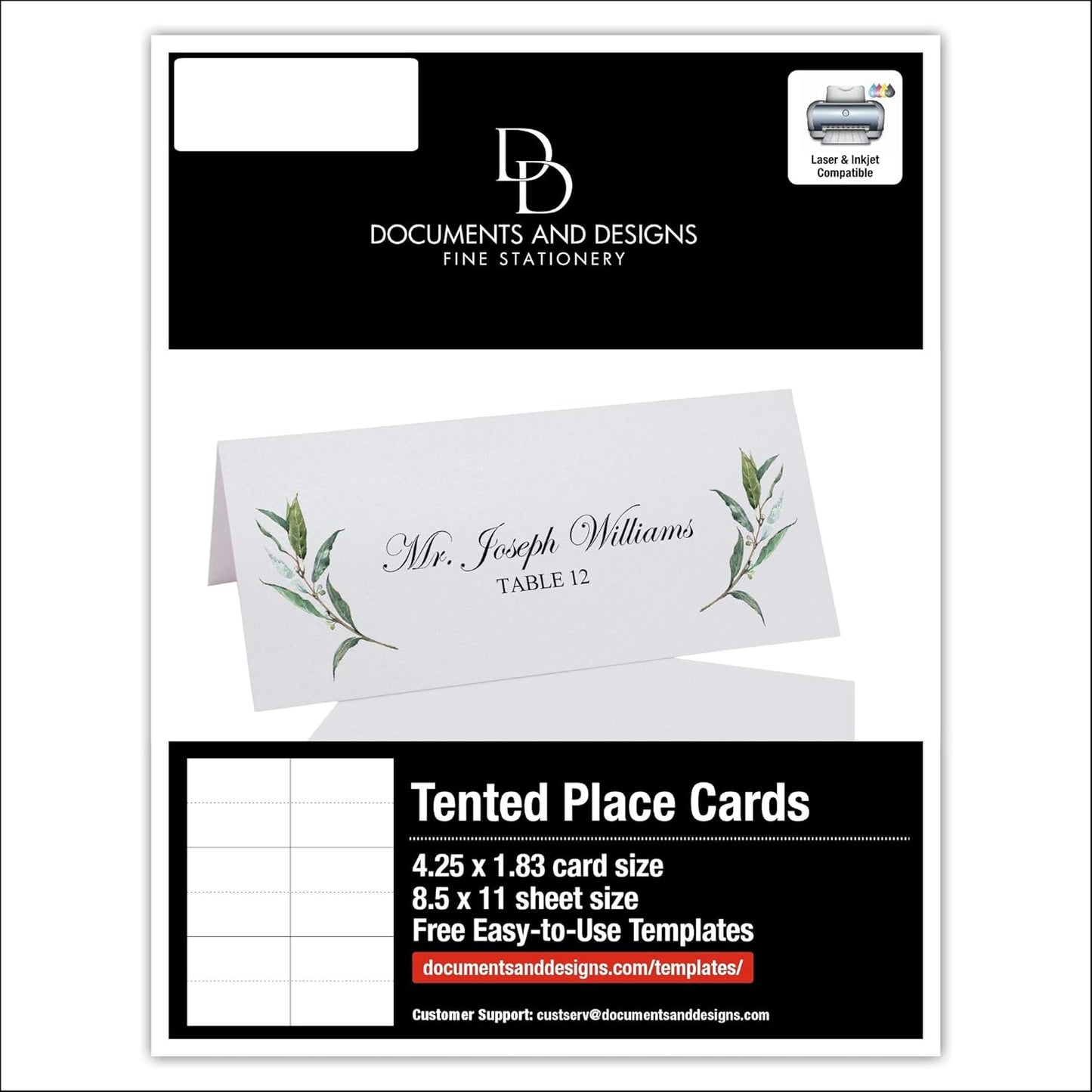 Laurel Wreath and Greenery Corner Printable Place Cards, Set of 60 (10 Sheets), Laser & Inkjet Printers - Wedding, Party, Dinner, and Special Events - Made in the USA
