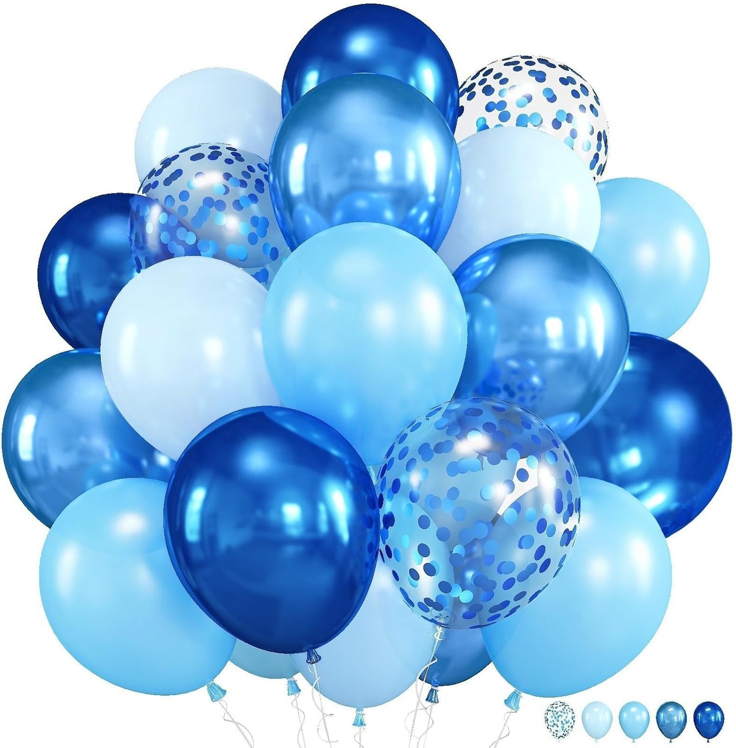 Blue Silver Balloons Set, 12 Inch Blue and Silver Balloons Dark Navy and Confetti Party Latex Balloon, Macaron Metallic Baby Blue Mixed Balloon for Birthday Graduation Baby Shower Wedding Retirement