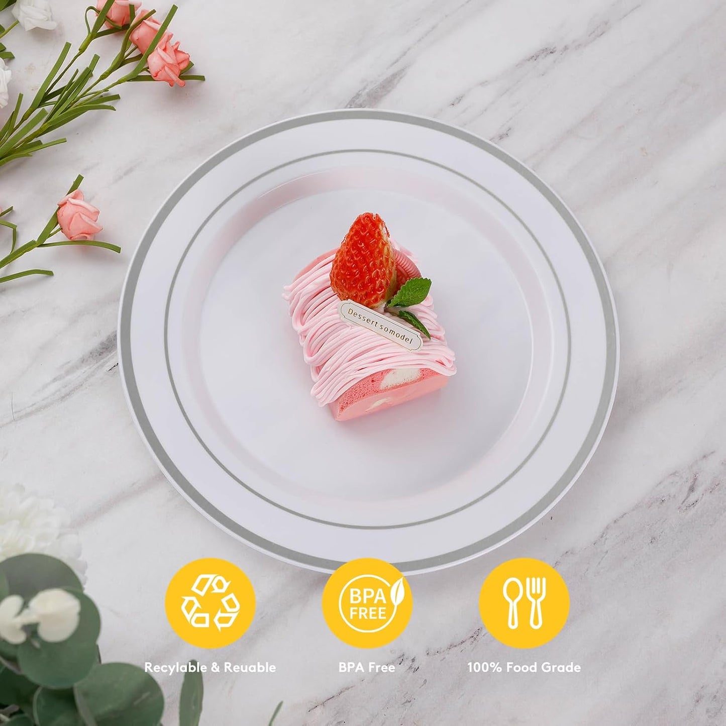 Goodluck 200PCS Gold Plastic Plates, Heavy Duty Disposable Gold Plates with 100 10.25 inch Dinner Plates and 100 7.5 inch Dessert Plates for Party, Holiday, Wedding, Thanksgiving