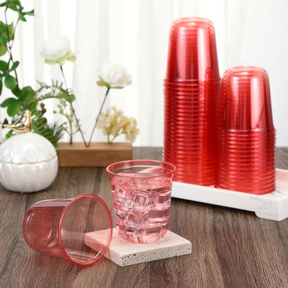 Ziliny 50 Pcs Disposable Stemless Glasses 12oz Crystal Plastic Wine Glasses Clear Classic Pet Cup for Meeting Weddings Birthdays Cocktail Christmas Party Supplies (Pink)