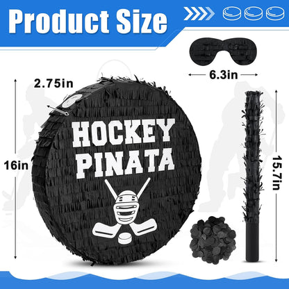 Jenaai 4 Pcs Hockey Party Favors Include 16" Hockey Piñata Bat Blindfold Piñata Stick and Confetti Bag for Hockey Theme Birthday Party Sports Party Reward Victory Celebration