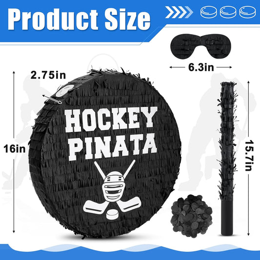 Jenaai 4 Pcs Hockey Party Favors Include 16" Hockey Piñata Bat Blindfold Piñata Stick and Confetti Bag for Hockey Theme Birthday Party Sports Party Reward Victory Celebration