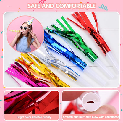 24 Pcs Party Blowers for Kids and Adults, Glitter Party Noise Makers and Tassels Blowout Set, Noise Makers Party Favors, Birthday Party Horns, Party Blowers Noisemakers
