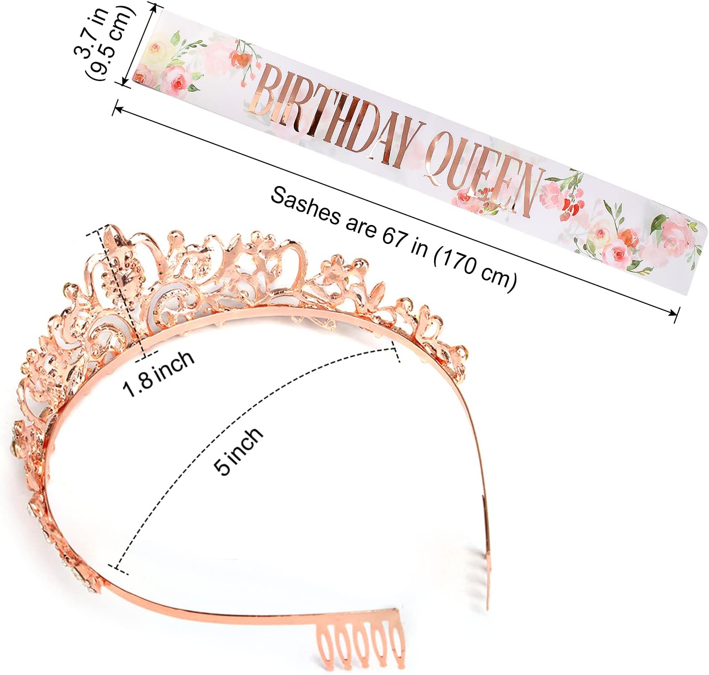 COCIDE Birthday Queen Sash & Rhinestone Tiara Set Gold Happy Birthday Crowns for Women Party Decoration Kit Rhinestone Headband for Women Glitter Crystal Hair Accessories for Cake Topper
