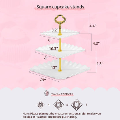 NWK 5 Piece Cake Stand Set with 2 x Large 3-Tier Cupcake Stands, 3 x Appetizer Trays, for Wedding Birthday Baby Shower Tea Party Decorations (White)