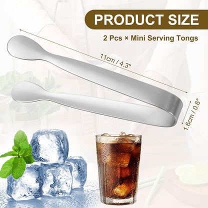 uxcell 2 Pcs Mini Serving Tongs, 4.3 Inch Kitchen Tong Stainless Steel Small Buffet Tongs Ice Sugar Tong for Serving Charcuterie Dessert Party Tea Party Bar Coffee, Gold