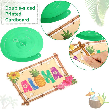 Outus 30 Pieces Hawaiian Luau Birthday Party Hanging Swirl Decorations, Flower Tropical Palm Flamingo Sign Foil Ceiling Decor for Floral Tropical Party Summer Beach Pool Tiki Supplies(Summer)