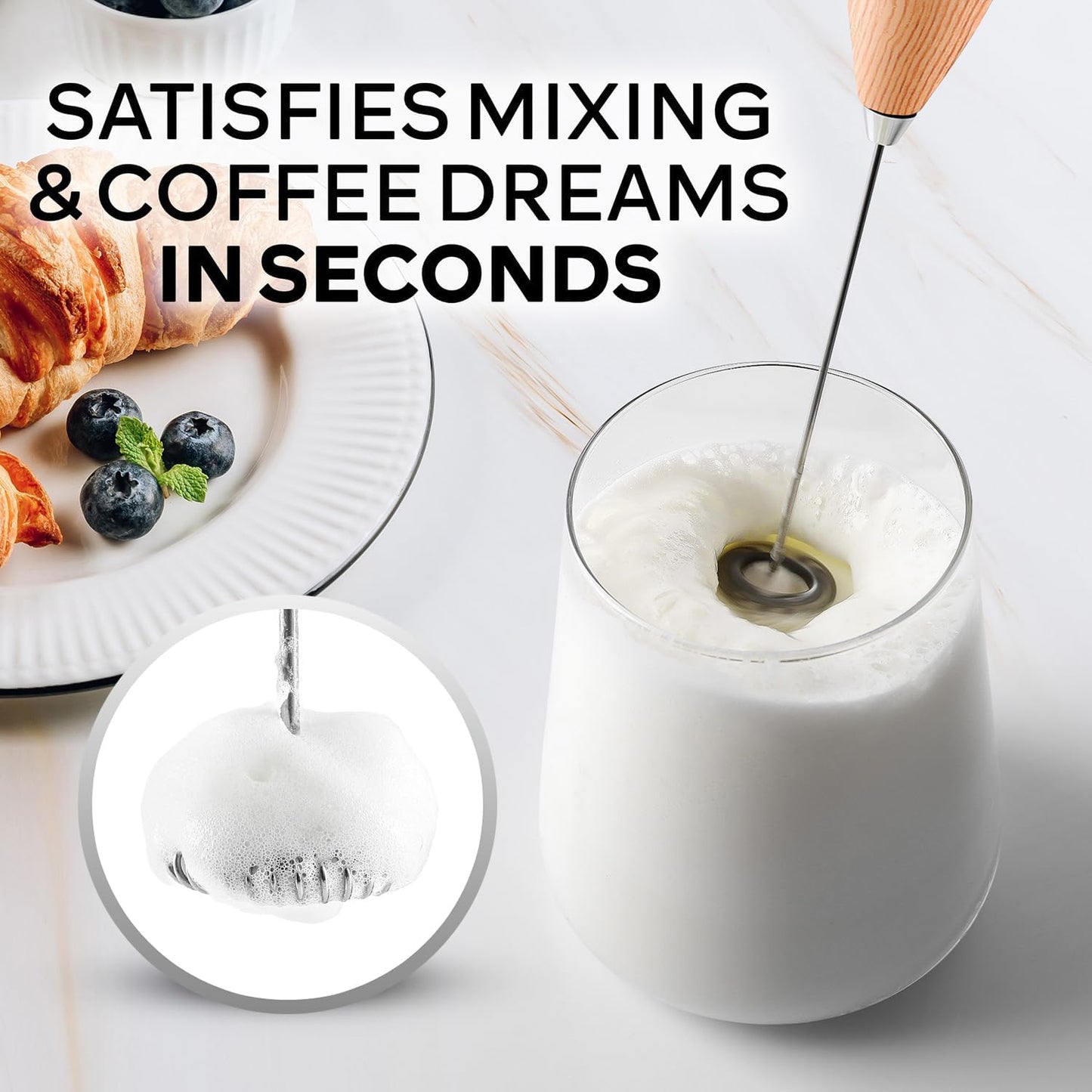 Zulay Kitchen Powerful Milk Frother Wand With Duracell Batteries - Ultra Fast Handheld Drink Mixer - Electric Whisk Foam Maker for Coffee, Lattes, Cappuccino & Matcha - Z1 Motor - Black - Colors A