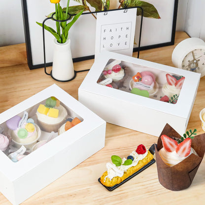 NPLUX 15 Pack Cupcake Boxes with Inserts 6 Holders, White Standard Bakery Boxes with Window Food Grade Cupcake Containers 6 Count for Muffins