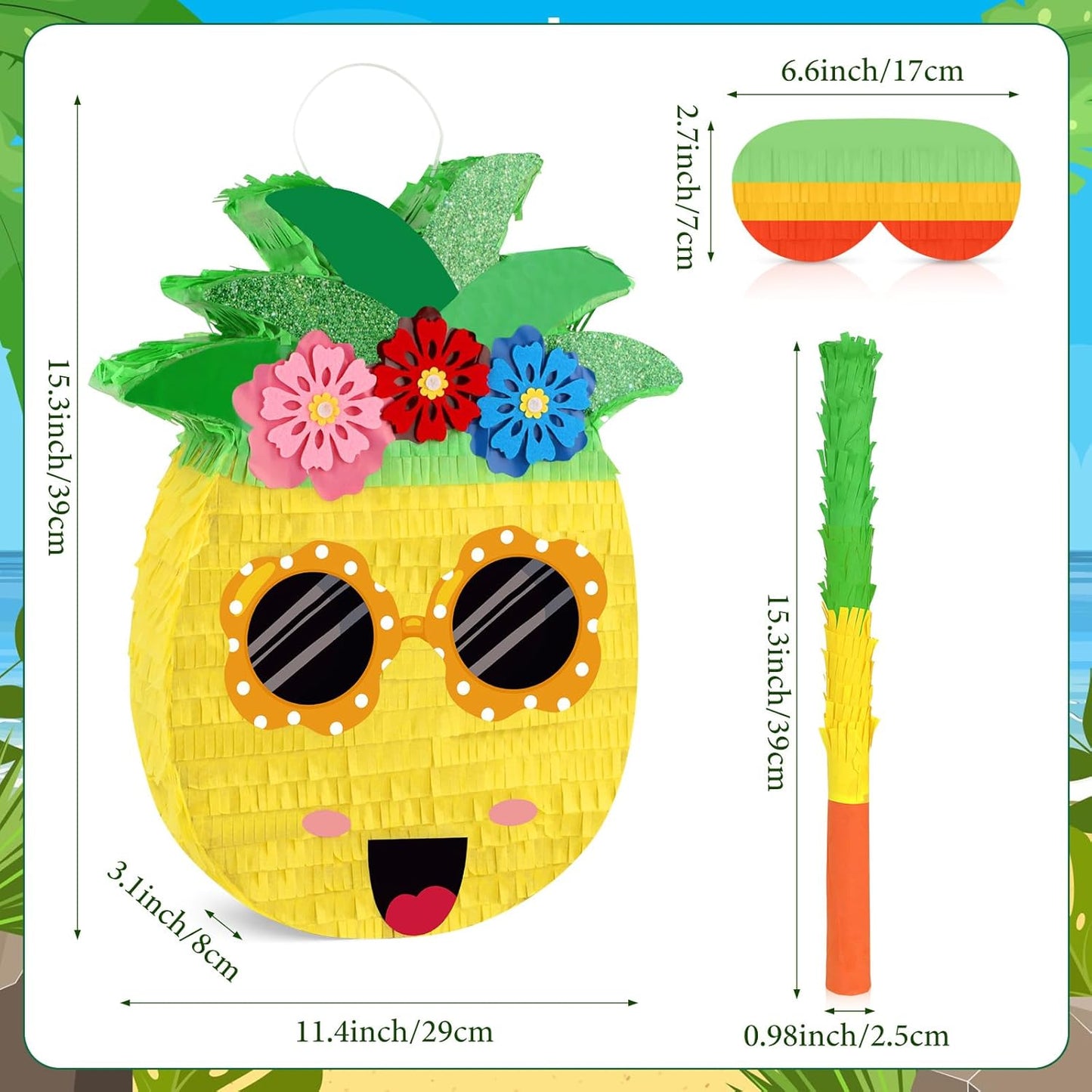 Hooqict Mexican Pinata with Blindfold and Bat Stick Party Pinata for Fiesta Carnival Cinco de Mayo Decorations Kids Adults Mexican Party Games Birthday Party Supplies