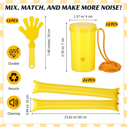 48 Pcs Cheering Noisemakers Set Included 12 Pcs Mini Air Horns Noisemakers 12 Hand Clappers 24 Thunder Sticks for Birthdays Sporting Events (Horn,Blue)