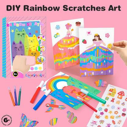 LEERYOUQU Squeegee Art Craft Kit, Creative Painting Kit for Kids, Rainbow Scratch Paper Art Set Notebooks, Magic Dot Scratch Painting Party DIY Gifts for Girls and Boys