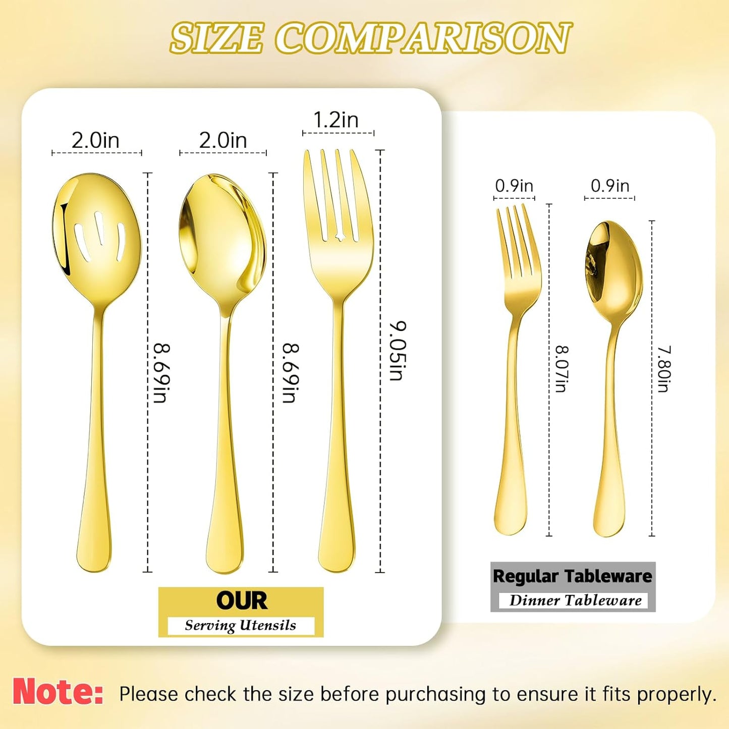 Mwellewm 17Pcs Serving Utensils, Gold Stainless Steel Serving Spoons, Slotted Spoon, Fork, Tongs, Cake Pie Server, Soup Spoon, Metal Buffet Banquet Cutlery Set for Parties Entertaining Catering