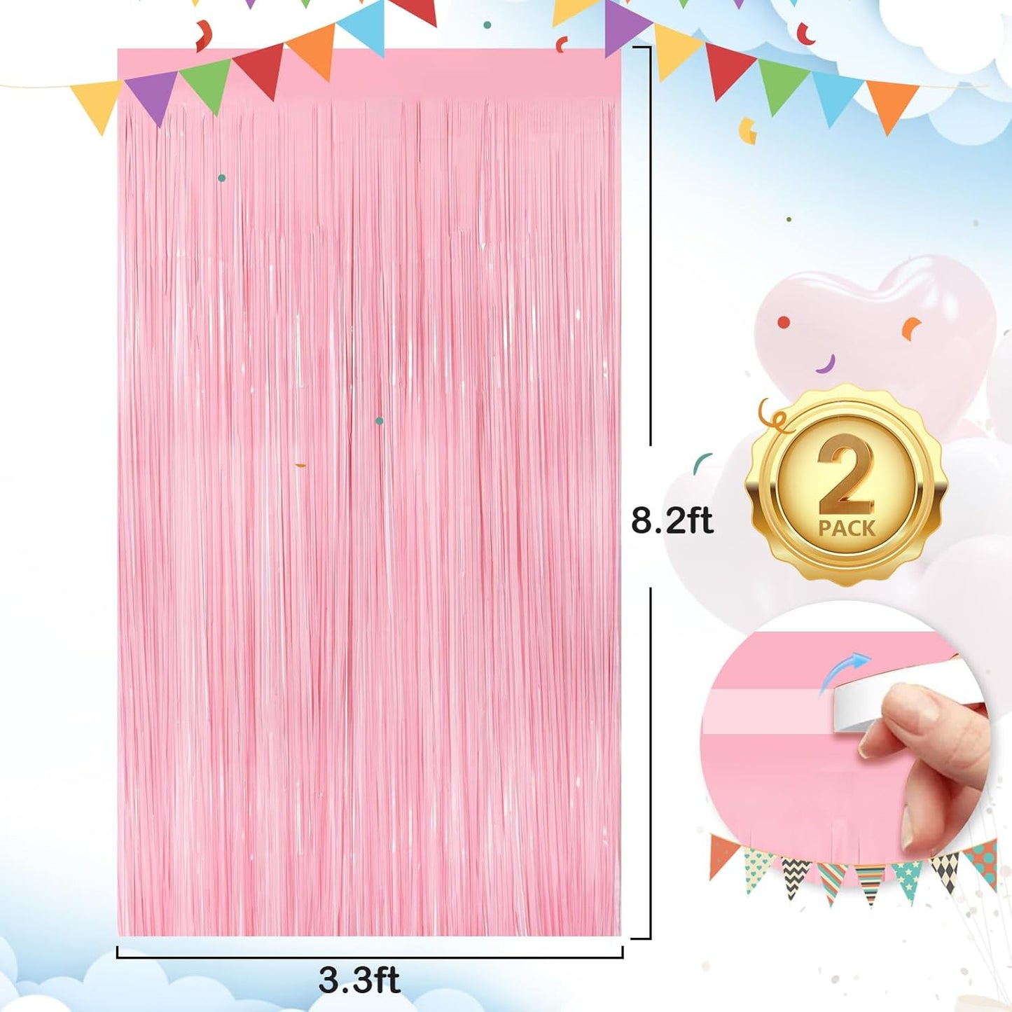 Black Fringe Curtain Party Streamers 2Pack 3.3x8.3 Ft Foil Fringe Backdrop Curtains for Birthday Wedding Bridal Baby Shower Halloween Decor Tinsel Streamers Black Party Decorations Door Streamers