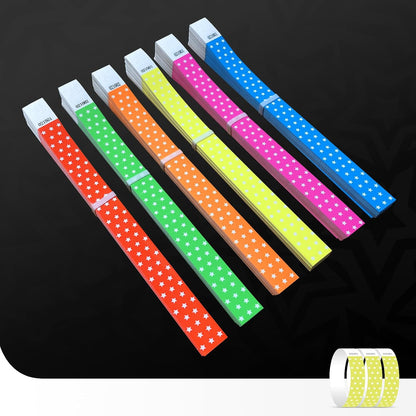 Neon Stars Yellow Green Paper Wristbands for Events, 100 Count 3/4" Paper Bracelets for Event Entry, Festivals, Parties, Clubs (Neon Star Yellow Green, 100)