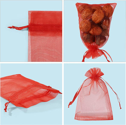 ANZNKU 50 Pack Organza Bags 5 x 7 in White Small Mesh Gift Bags Bulk Drawstring for Wedding Party Favors, Little Goodie Bag for Candy Jewelry Soap Makeup, Treat Sachet Pouch for Mothers Gifts Wrap