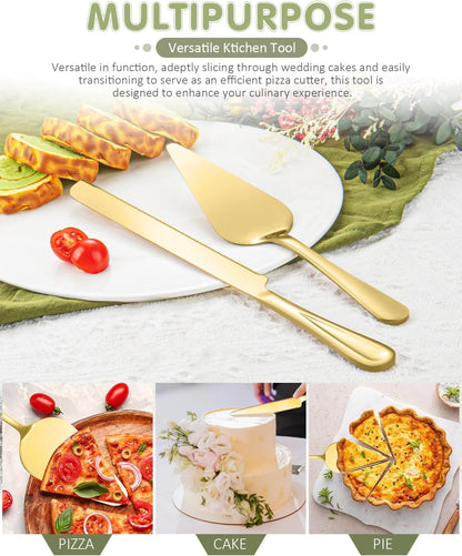 13-Inch Premium Cake Cutting Set for wedding，Exquisite Cake Knife and Server Set with Serrated Design, Ideal for Pastries, Pies, and Desserts (Silver)