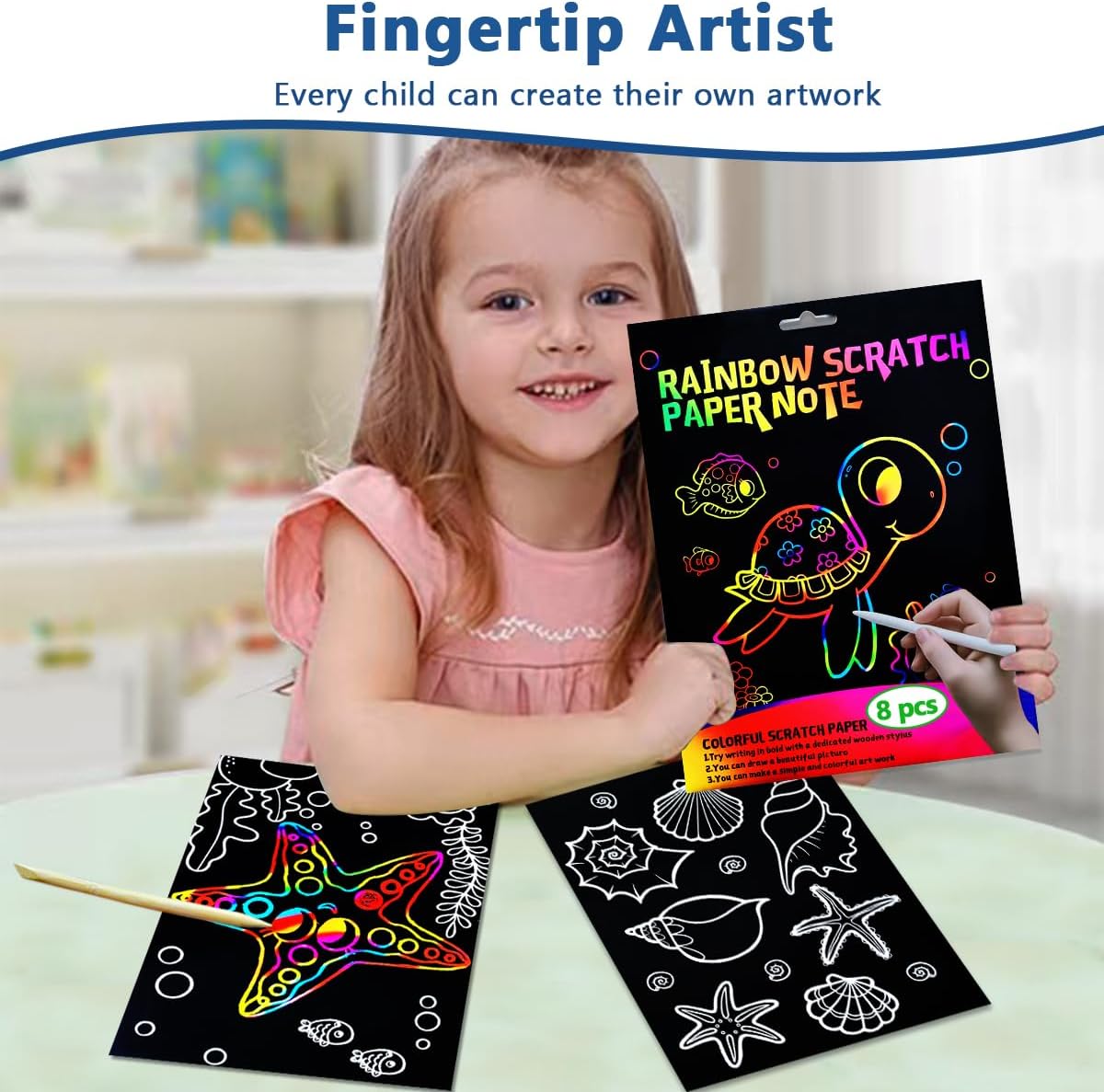 BAOXUE Scratch Art for Kids, Mermaids Black Rainbow Scratch Paper Set-Arts And Crafts & Supplies, DIY Activity & Party Games, Mermaid Toys Gifts for Toddlers, Girls