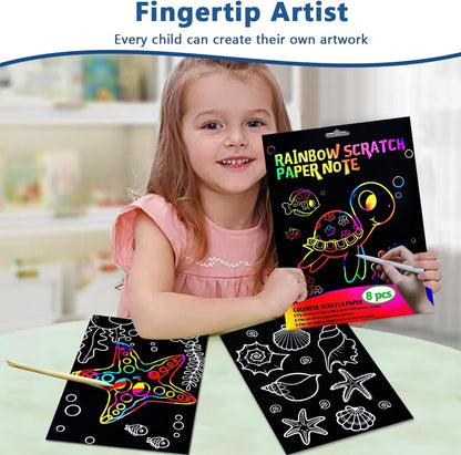 BAOXUE Scratch Art for Kids, Mermaids Black Rainbow Scratch Paper Set-Arts And Crafts & Supplies, DIY Activity & Party Games, Mermaid Toys Gifts for Toddlers, Girls