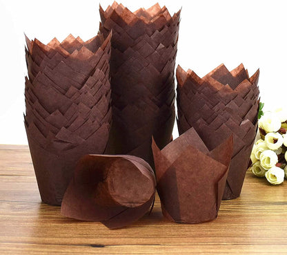 200pcs Tulip Cupcake Liners, Standard Greaseproof Paper Baking Cups Muffin Liners Holders Perfect for Bridal Showers, Baby Showers, Birthday Parties, Banquets, and Catering Events (Natural)
