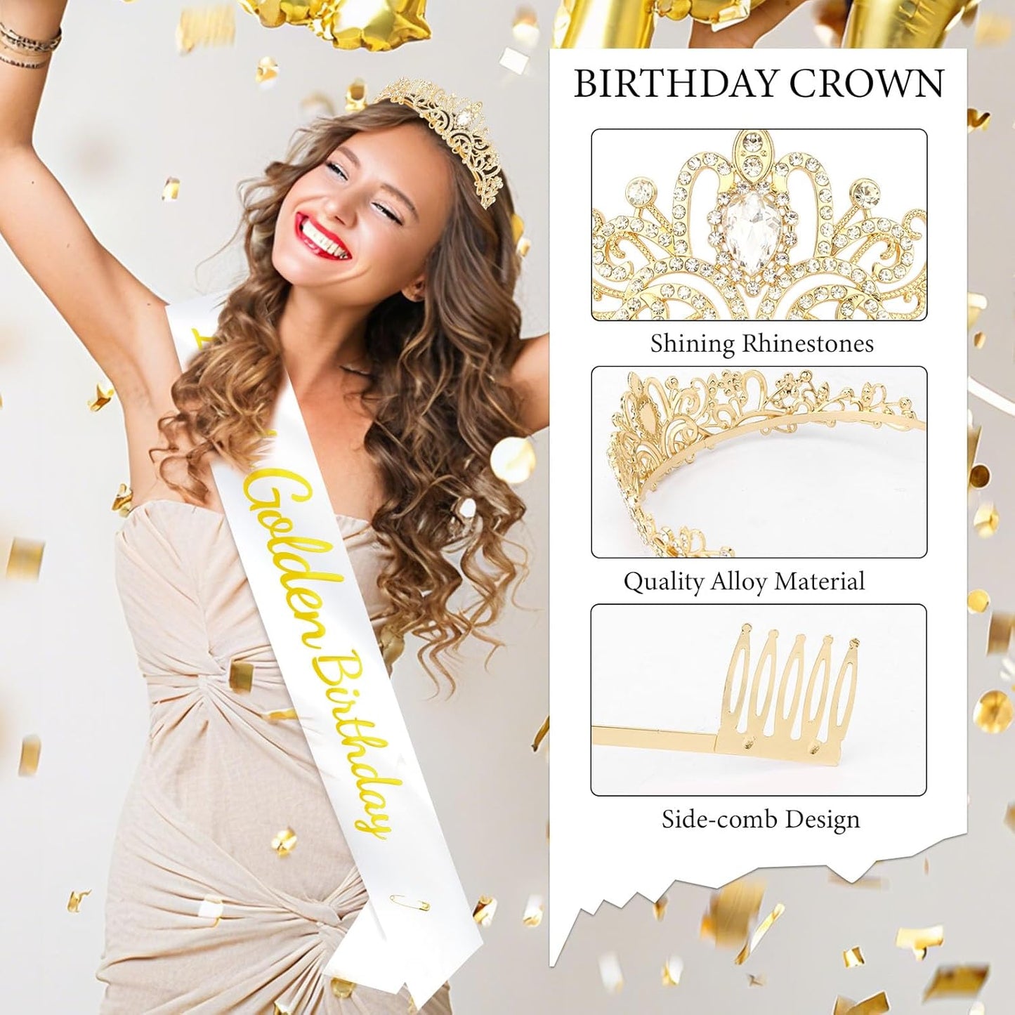 It's My Golden Birthday Sash and Crown Set for Women Girls Birthday Party Decorations Decor Party Favors Gifts