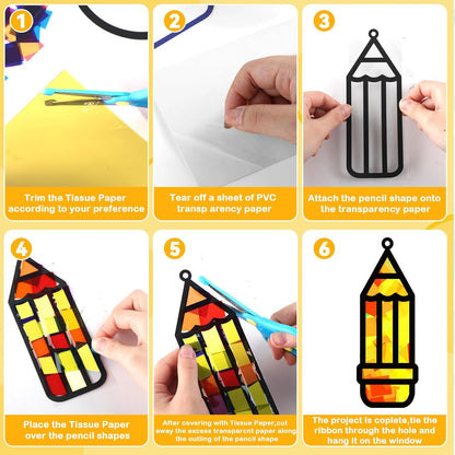 QOUBAI 32 Sets Stars Suncatchers Craft Back to School DIY Stained Glass Window Patriotic 4th of July Paper Craft Home School Classroom Decor Kid Birthday Gift Creative Art Activity Game - Colors B