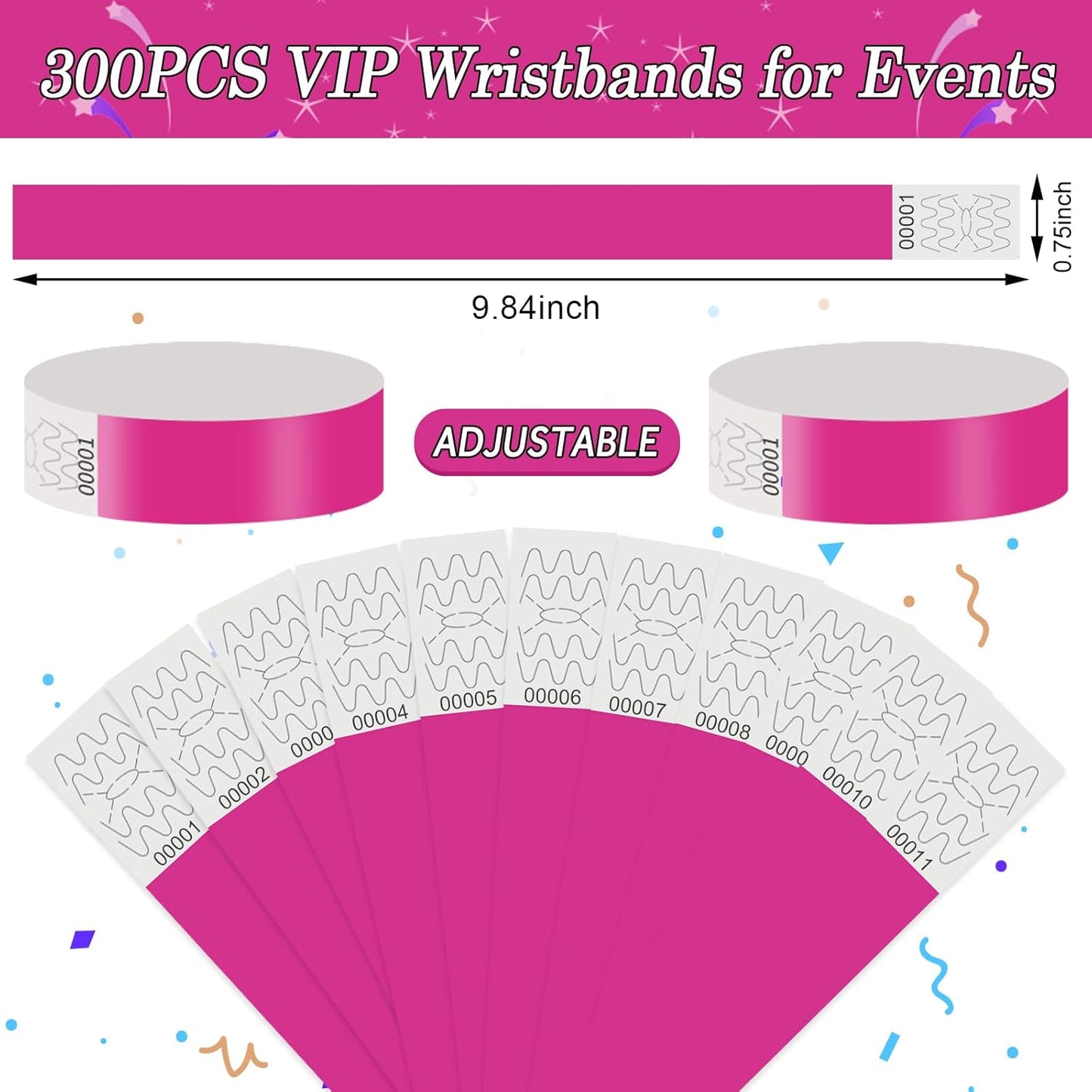 300 Pack Paper Wrist Bands for Events Waterproof Wristbands Lightweight Festival Identification Arm Bands Neon Adhesive Event Bracelets for Party（Black）