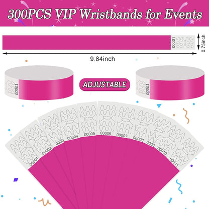 300 Pack Paper Wrist Bands for Events Waterproof Wristbands Lightweight Festival Identification Arm Bands Neon Adhesive Event Bracelets for Party（Black）