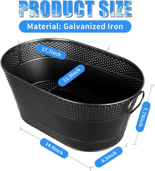 1 Pack 4 Gallon Galvanized Ice Bucket, Large Galvanized Beverage Tub Ice Bucket for Parties, Thick Metal Beverage Buckets with Handles, Oval Drink Buckets for Parties Indoor or Outdoor (Sliver)